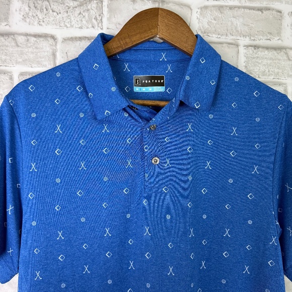 PGA Tour Royal Blue Golf Club All Over Print Performance Polo Men Medium Stretch - Picture 1 of 6